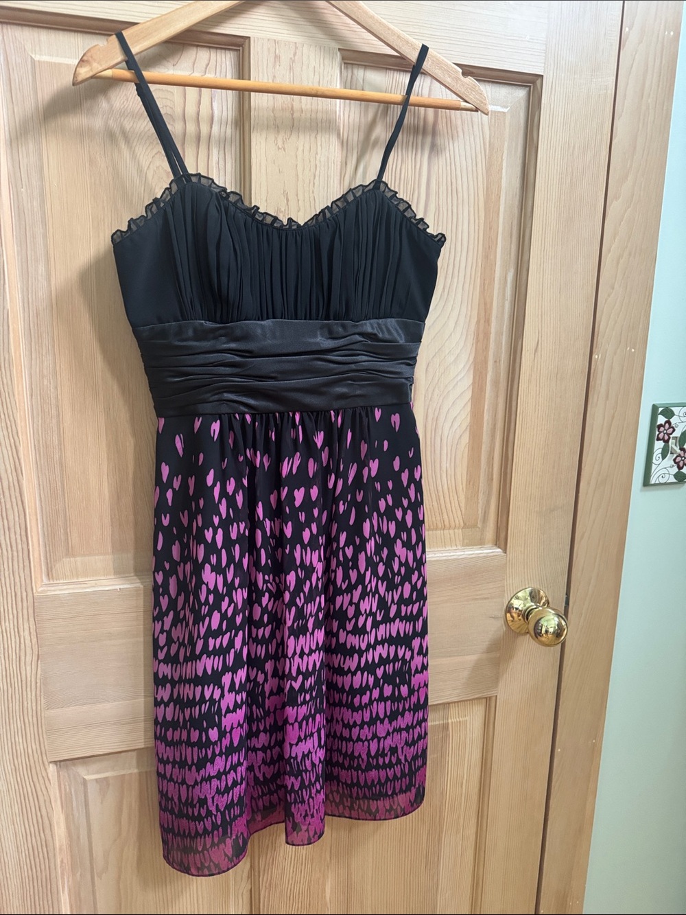 Black & Purple Heart Print Spaghetti Strap Dress